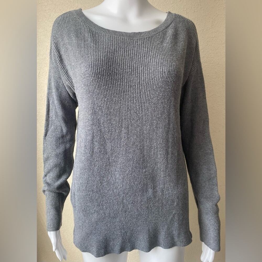 Maurices | Womens Gray Ribbed Knit Criss-Cross Back Pullover Sweater | Medium
